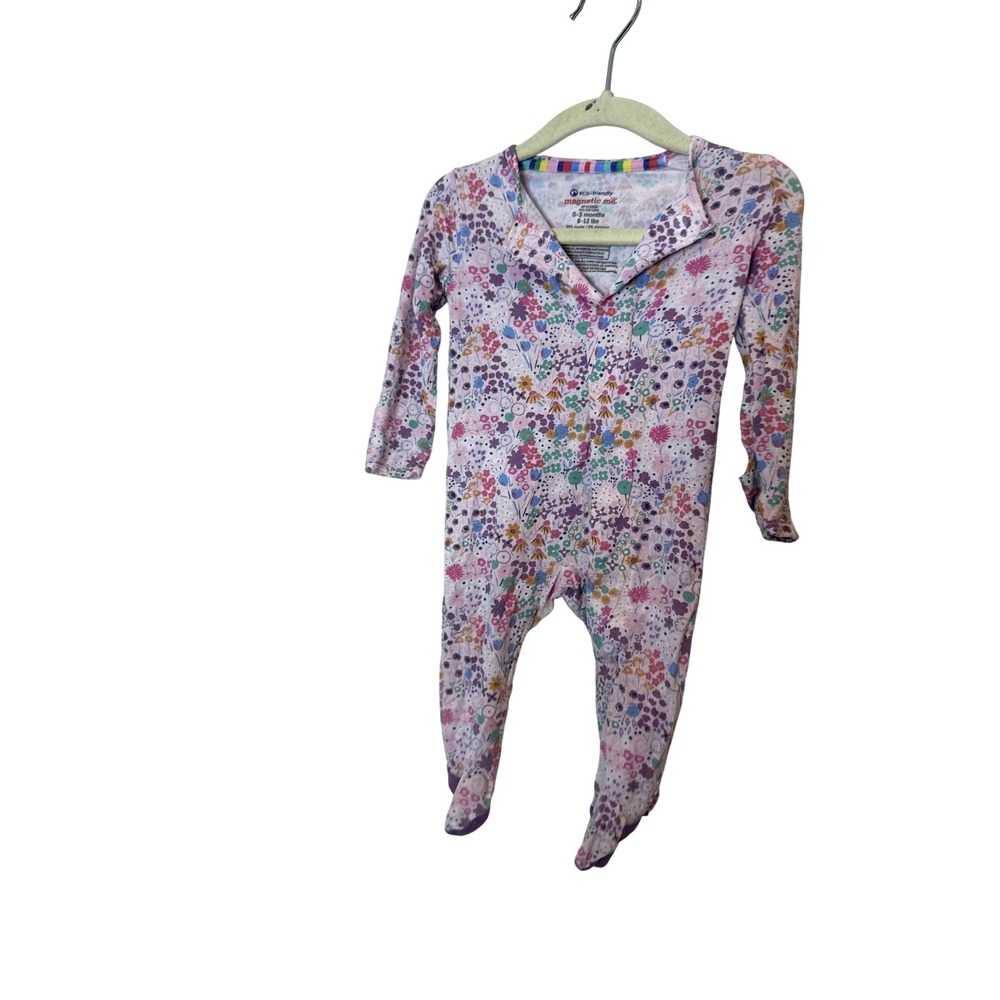 Magnetic Me Footie Pajamas Baby Girls 0-3 Months Pink Floral One Piece Coverall